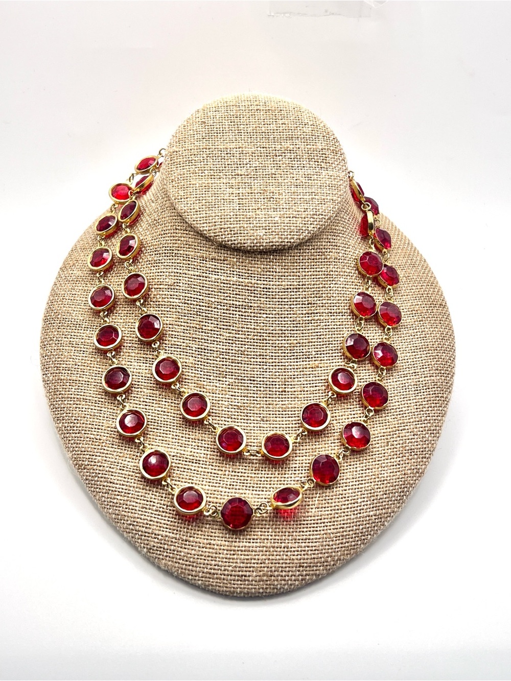 Vintage gold tone beaded boho red necklace
